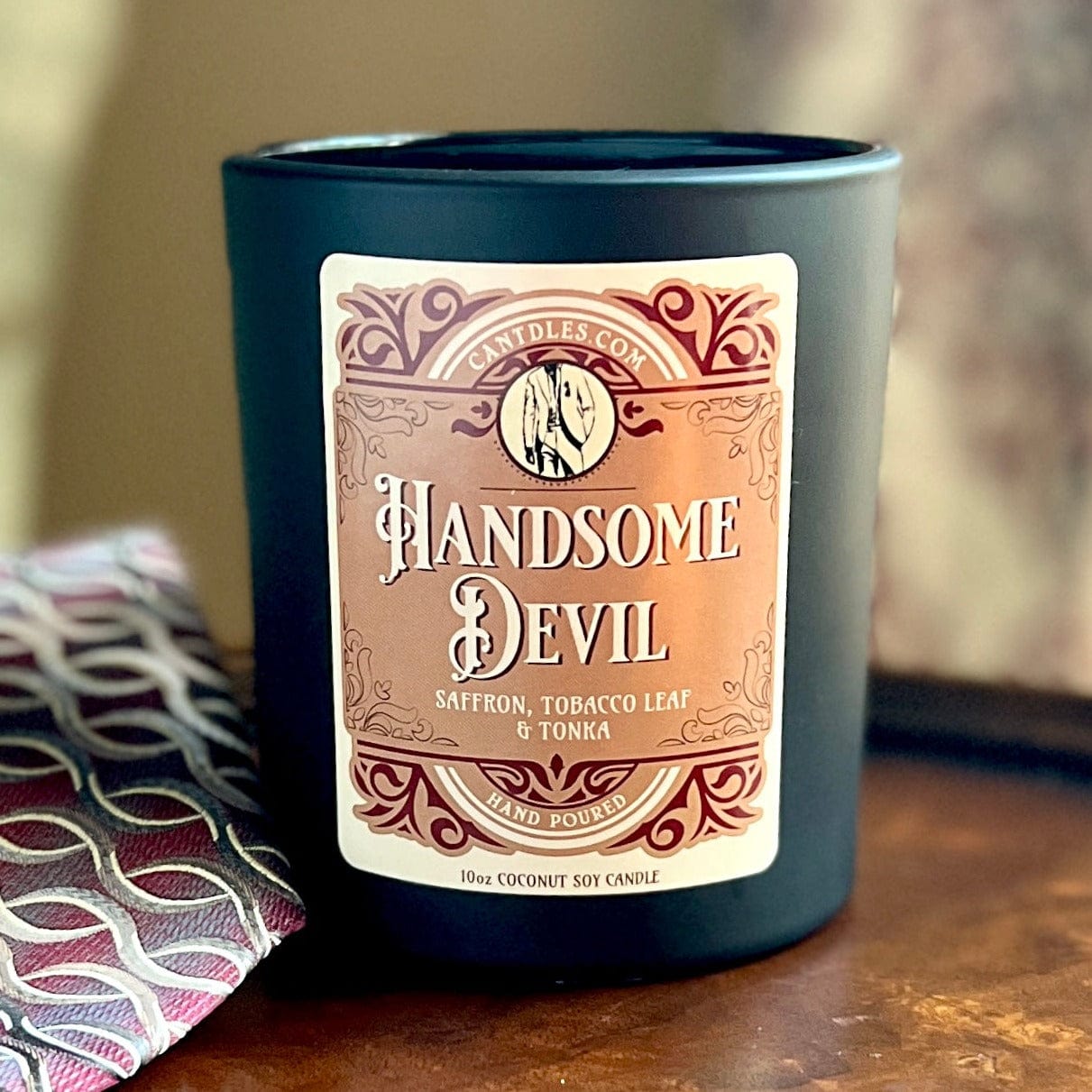 Can'tdles Candles 10oz Matte Black Jar Handsome Devil: Tobacco Leaf, Saffron & Vanilla Cream