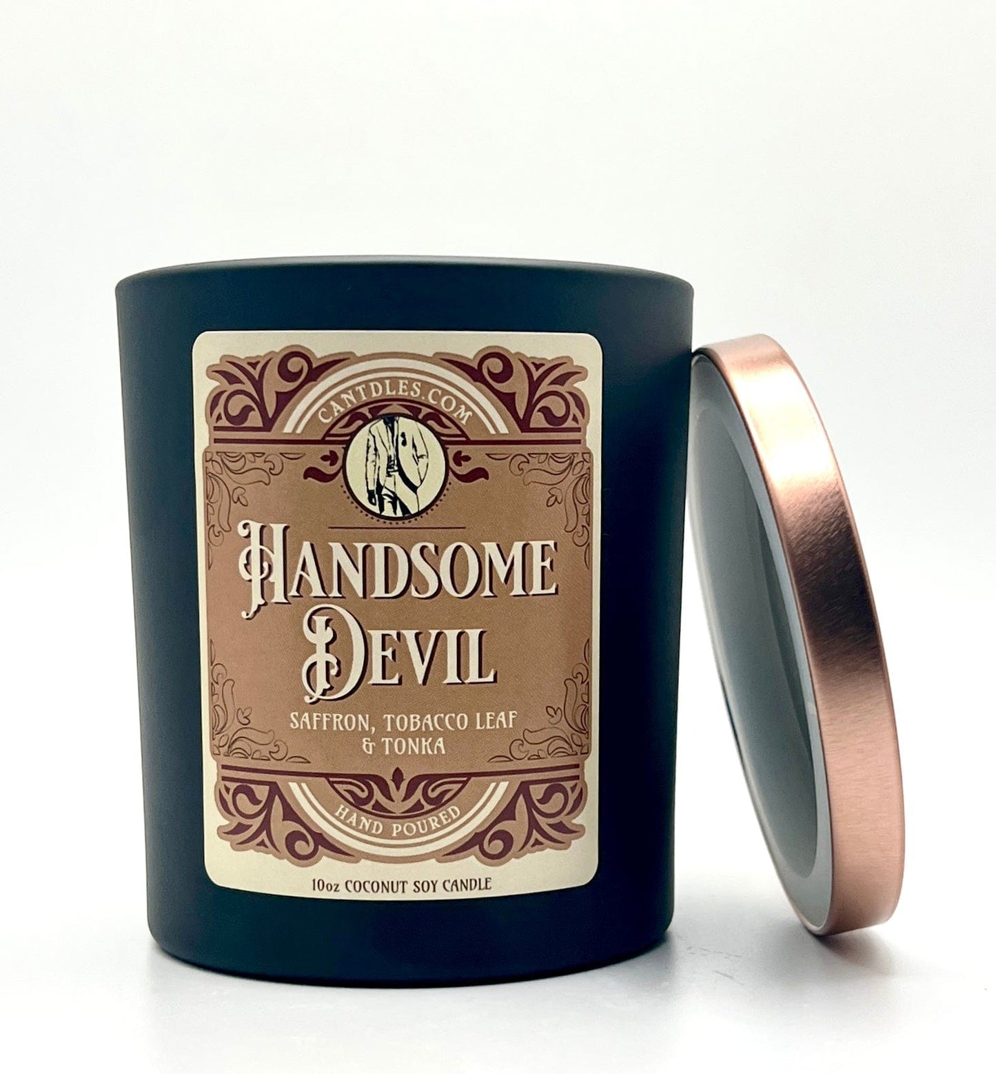 Can'tdles Candles 10oz Matte Black Jar Handsome Devil: Tobacco Leaf, Saffron & Vanilla Cream