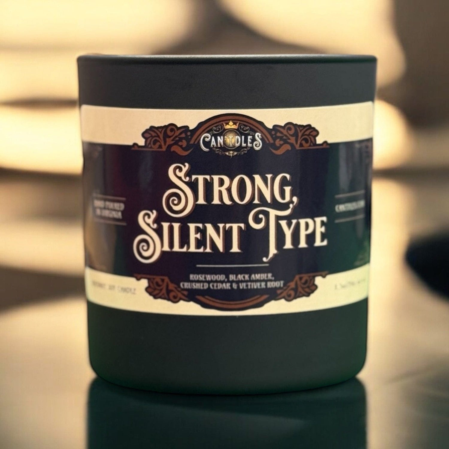 Can'tdles Candles Strong, Silent Type: Cedar, Rosewood & Amber